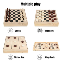 Набір настільних ігор 4 в 1. Шахматы, Шашки, Sling Puck, Tic Tac Toe (дерево)