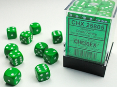 Набор Кубиков Chessex Opaque 12mm d6 with pips Dice Blocks (36 Dice) Green w/white