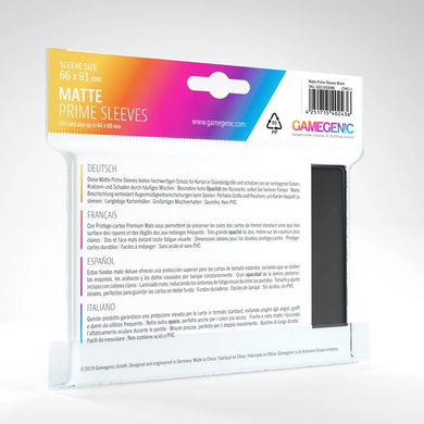 Протекторы для Карт Gamegenic - Matte Prime Sleeves Black (100 Sleeves), Black