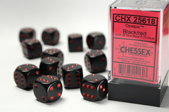 Набор Кубиков Chessex Opaque 16mm d6 with pips Dice Blocks (12 Dice) Black w/red