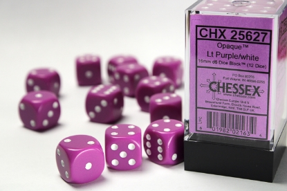 Набір Кубиків Chessex Opaque 16mm d6 with pips Dice Blocks (12 Dice) Light Purple w/white