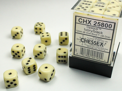 Набір кубиків Chessex Opaque 12mm d6 with pips Dice Blocks (36 Dice) - Ivory w/black