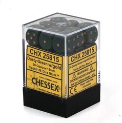 Набір кубиків Chessex Opaque 12mm d6 with pips Dice Blocks (36 Dice) - Dusty Green w/gold