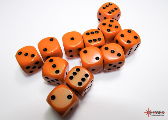 Набір кубиків Chessex Opaque 16mm d6 with pips Dice Blocks (12 Dice) - Orange w/black