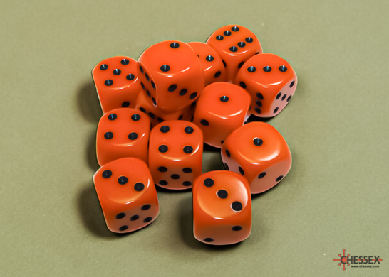 Набор Кубиков Chessex Opaque 16mm d6 with pips Dice Blocks (12 Dice) - Orange w/black