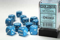 Набір кубиків Chessex Opaque 16mm d6 with pips Dice Blocks (12 Dice) - Light Blue w/white
