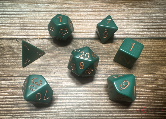 Набір Кубиків для D&D Chessex Opaque Polyhedral 7-Die Sets Dusty Green w/copper